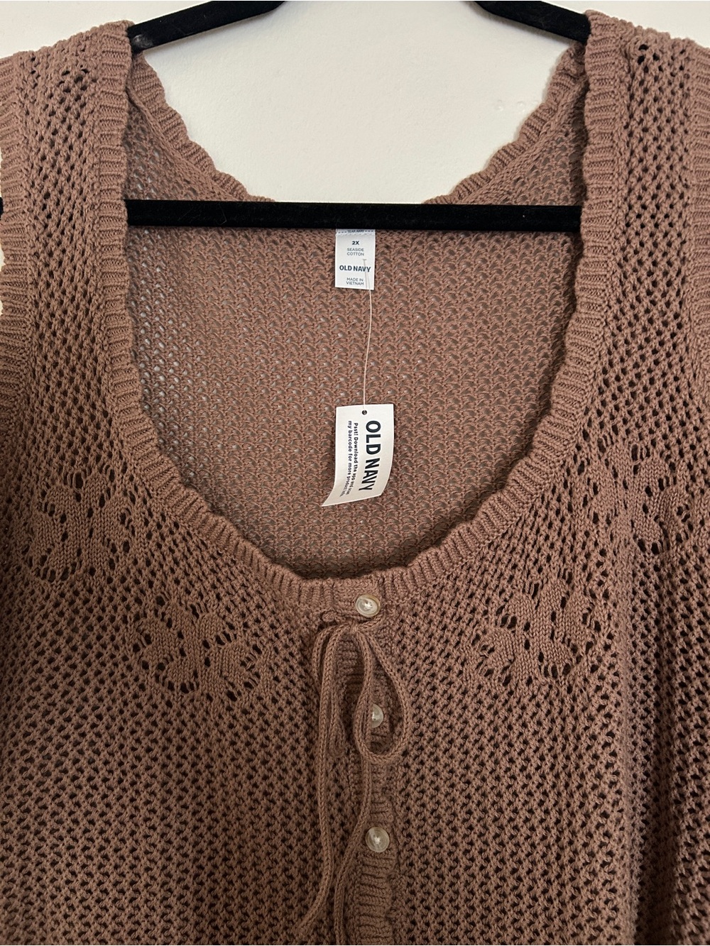 Old Navy Women's Brown Crochet Button Front Tank with Tie - Picture 2 of 2